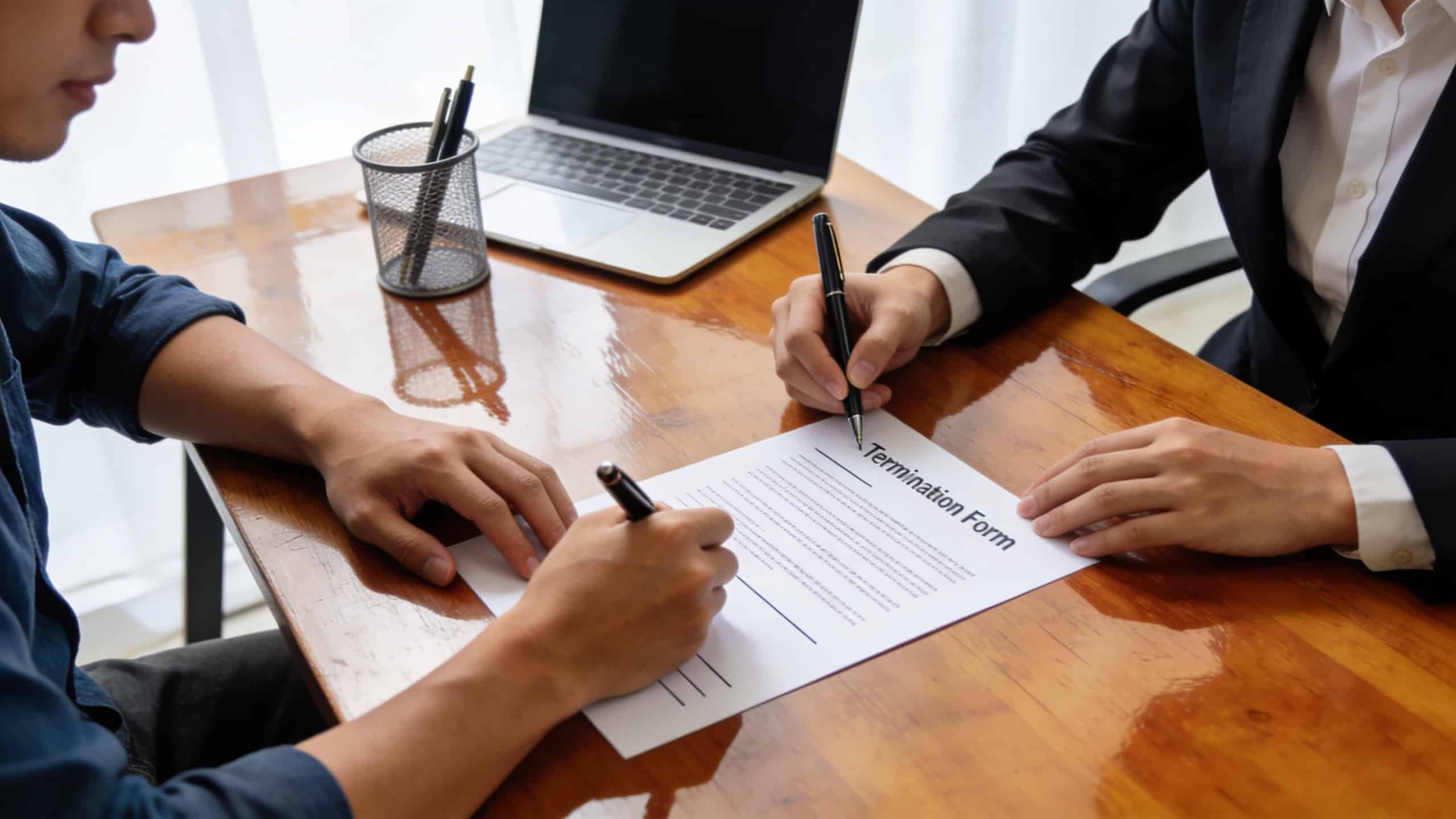 Employe et responsable RH signant formulaire de rupture