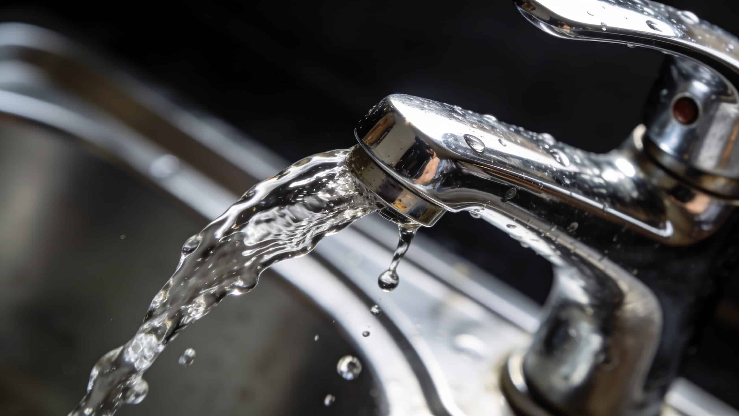 gros plan sur robinet de cuisine coulant continuellement