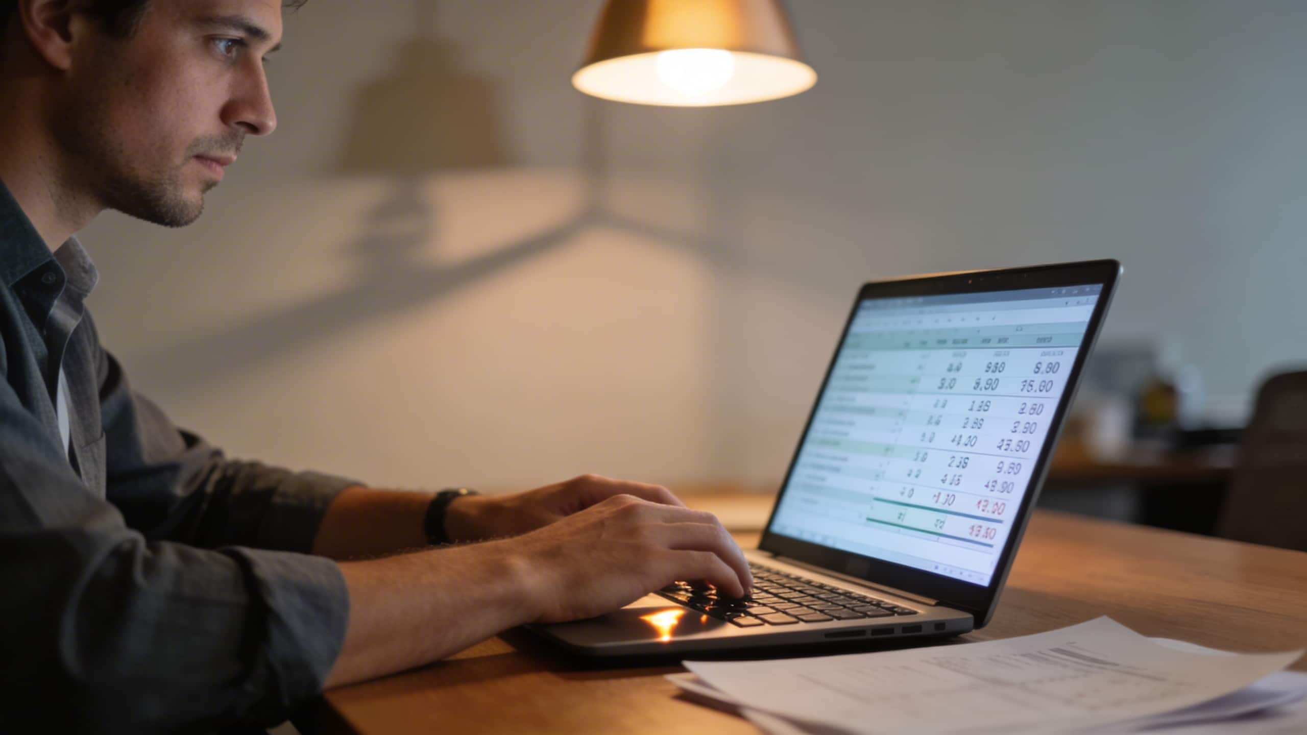 Homme assis calculant prime de depart sur ordinateur